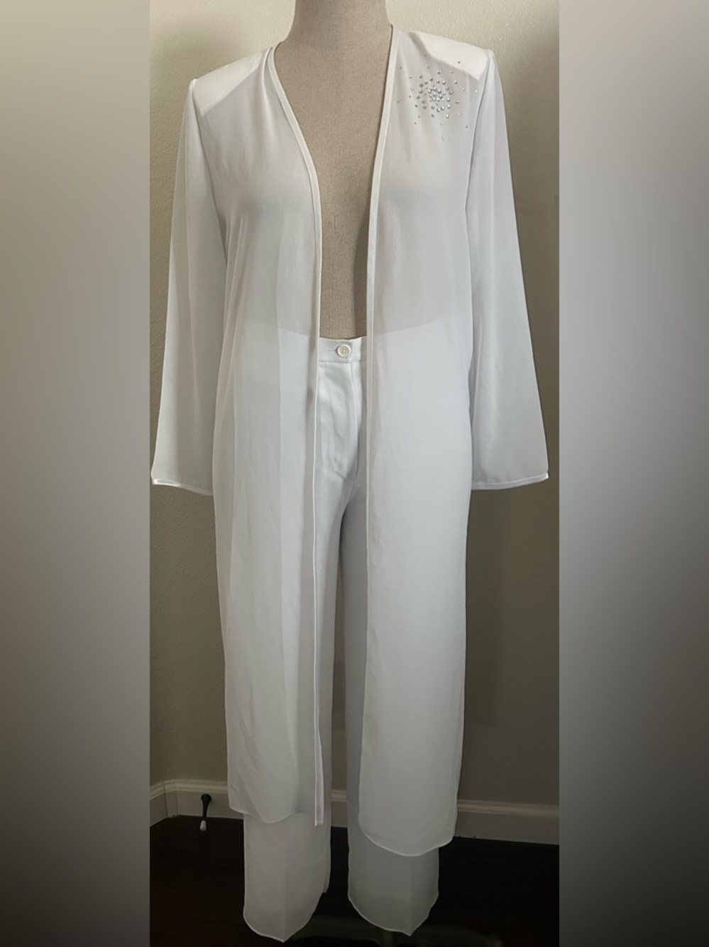 Long Sheer Duster with Rhinestone And Pants
